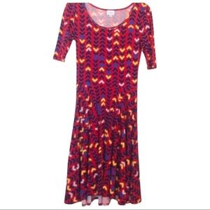 LuLaRoe Red Navy Arrow Print Midi Dress Size S